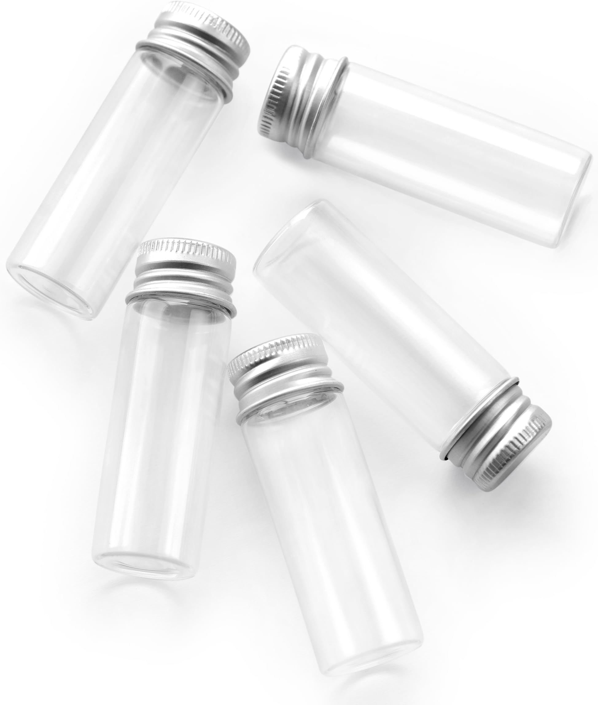 FiveSeasonStuff53pcs 15ml Glass Bottles Mini Glass Bottles Sample Bottle Wish Bottles with Aluminium Lid for Decoration, Gift, DIY.