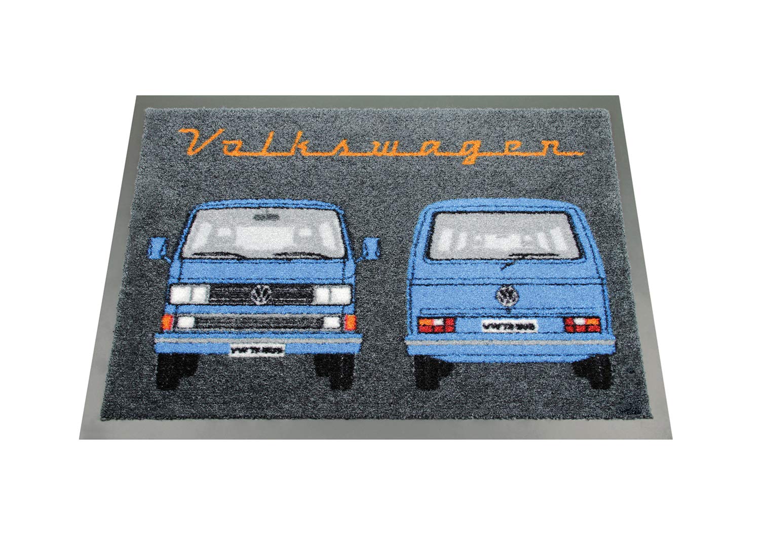 BRISA VW Collection - Volkswagen Foot Mat Doormat Rug Shoe Dirt Trapper with T3 Vanagon Bus Motif (Bus Front/Blue)
