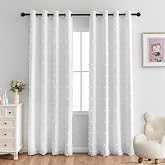 MYSKY HOME 100% White Blackout Curtains for Living Room Bedroom 84 Inches Long Total Light Blocking Drapes for Girls Room Thermal Insulated Curtains with Pom Pom Sheer Grommet Set of 2, 50W x 84L
