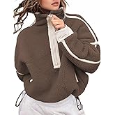 Kumufenc Women's Fleece Sweatshirts Half Zip Pullover Long Sleeve Oversized Workout Crop Tops Hoodie With Pocket