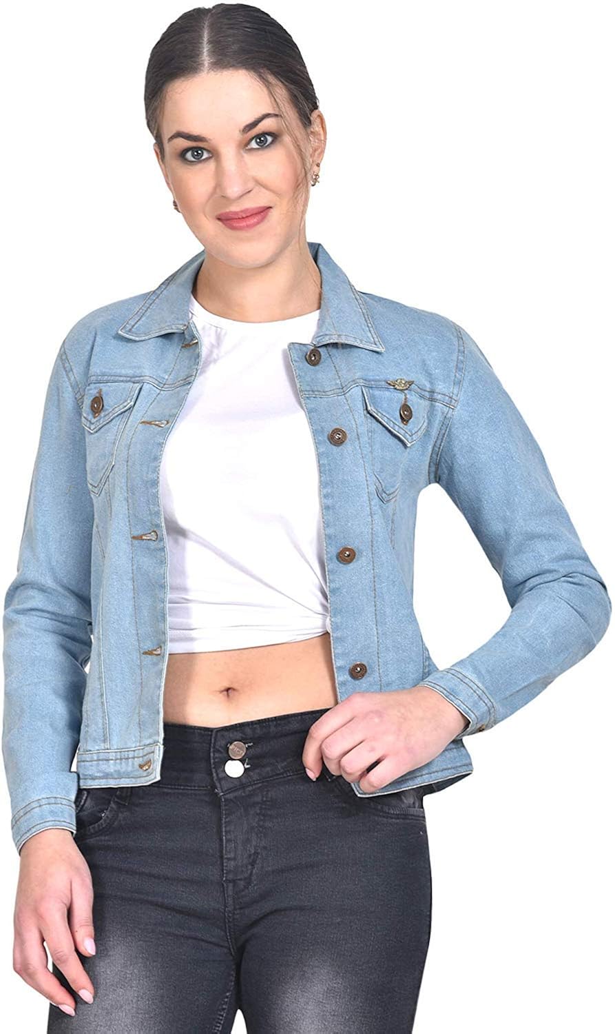 light blue jacket with jeans