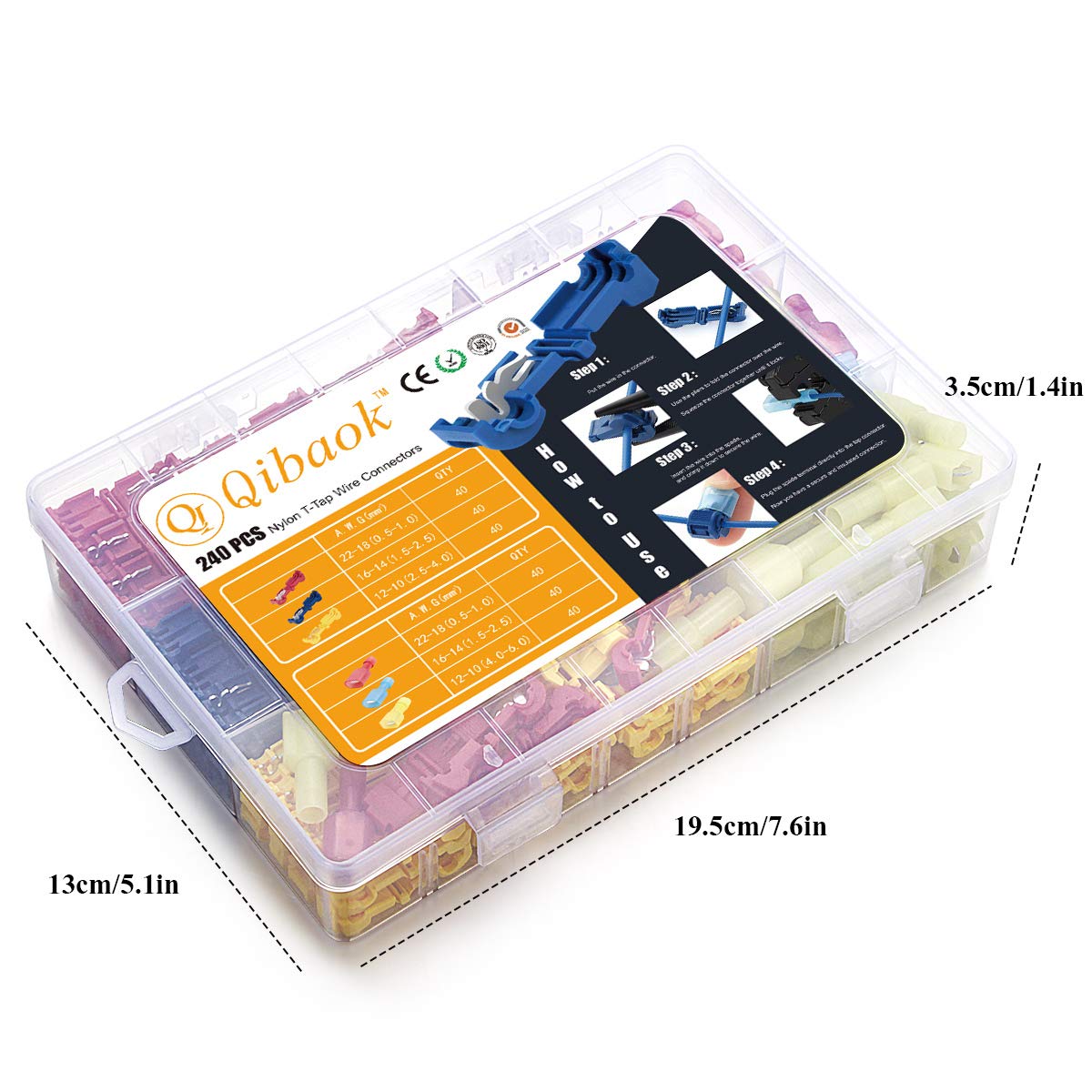 Qibaok 240 PCS T-Tap Wire Connectors Self-Stripping Quick Splice Electrical Terminals and Nylon Insulated Male Quick Disconnect Spade Terminals Kit: Industrial & Scientific