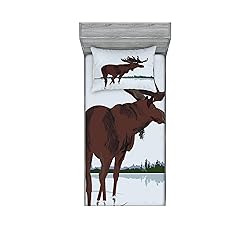 Lunarable Moose Fitted Sheet & Pillow Sham