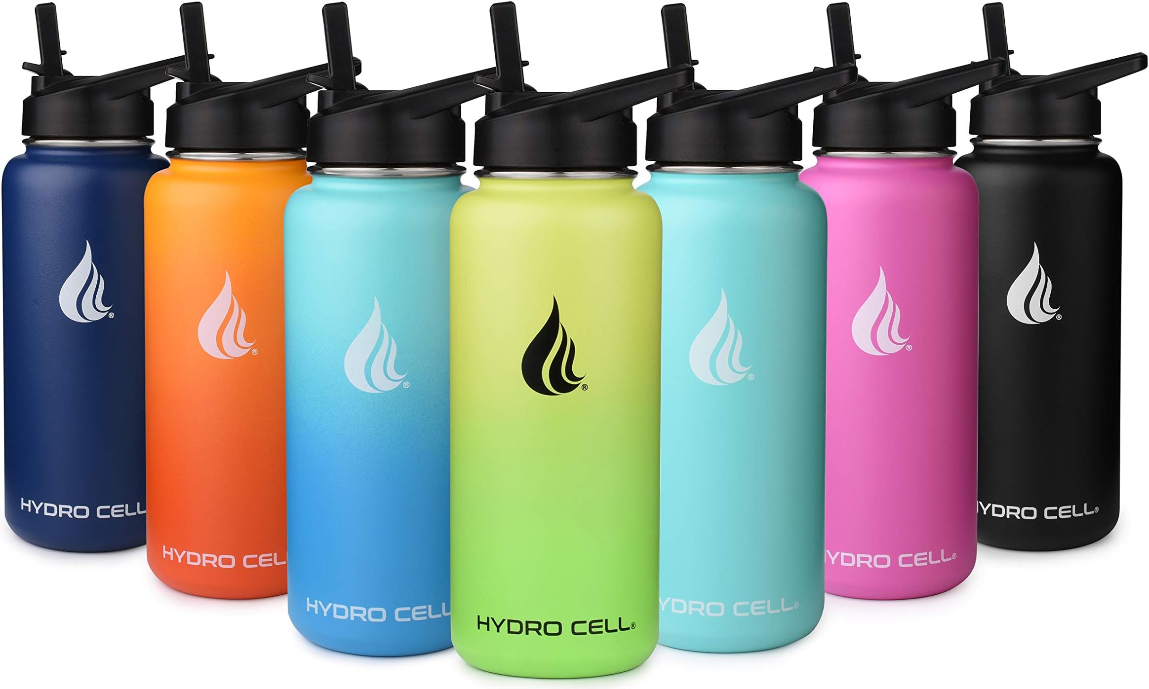 HYDRO CELL Stainless Steel Water Bottle w/ Straw & Wide Mouth Lids (40oz 32oz 24oz 18oz) - Keeps Liquids Hot or Cold with Double Wall Vacuum Insulated Sweat Proof Sport Design (Mandarin 32 oz)