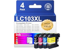 LC103XL LC103 BK/C/M/Y Ink Cartridges High Yield Compatible Ink Cartridges Replacement for Brother LC103 XL LC103 with MFC-J8