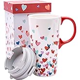Topadorn 17oz Ceramic Travel Mug with Lid & Handle, Porcelain Coffee Cup with Gift Box, Dishwasher & Microwave Safe, Ideal for Daily Use, Commute & Valentine's Day Gifting