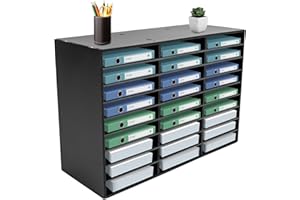 QWNBG 27 Compartments Literature Organizer with Adjustable Shelves Desktop File Sorter Mail Center Paper Storage Cabinet Home & Office Mailbox School Classroom Keepers (Black 27 Slots)