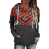 Half Hidden Womens Long Sleeve Button Collar Drawstring Printed Pullover Hoodies Sweatshirts with Pockets
