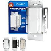 HOMYHUE Dimmer Light Switch &amp; 12V 60W Dimmable LED Driver 2 in 1, UL Listed Single-Pole or 3-Way Slide Dimmer Switches for Led Strip Lights,120VAC to 12VDC Power Supply,1 Pack (White, 12V 60W)