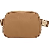Lightweight Soft PU Pebbled Leather Sling Fanny Pack Belt Bag with Gold Metal Buckle (Light Tan)