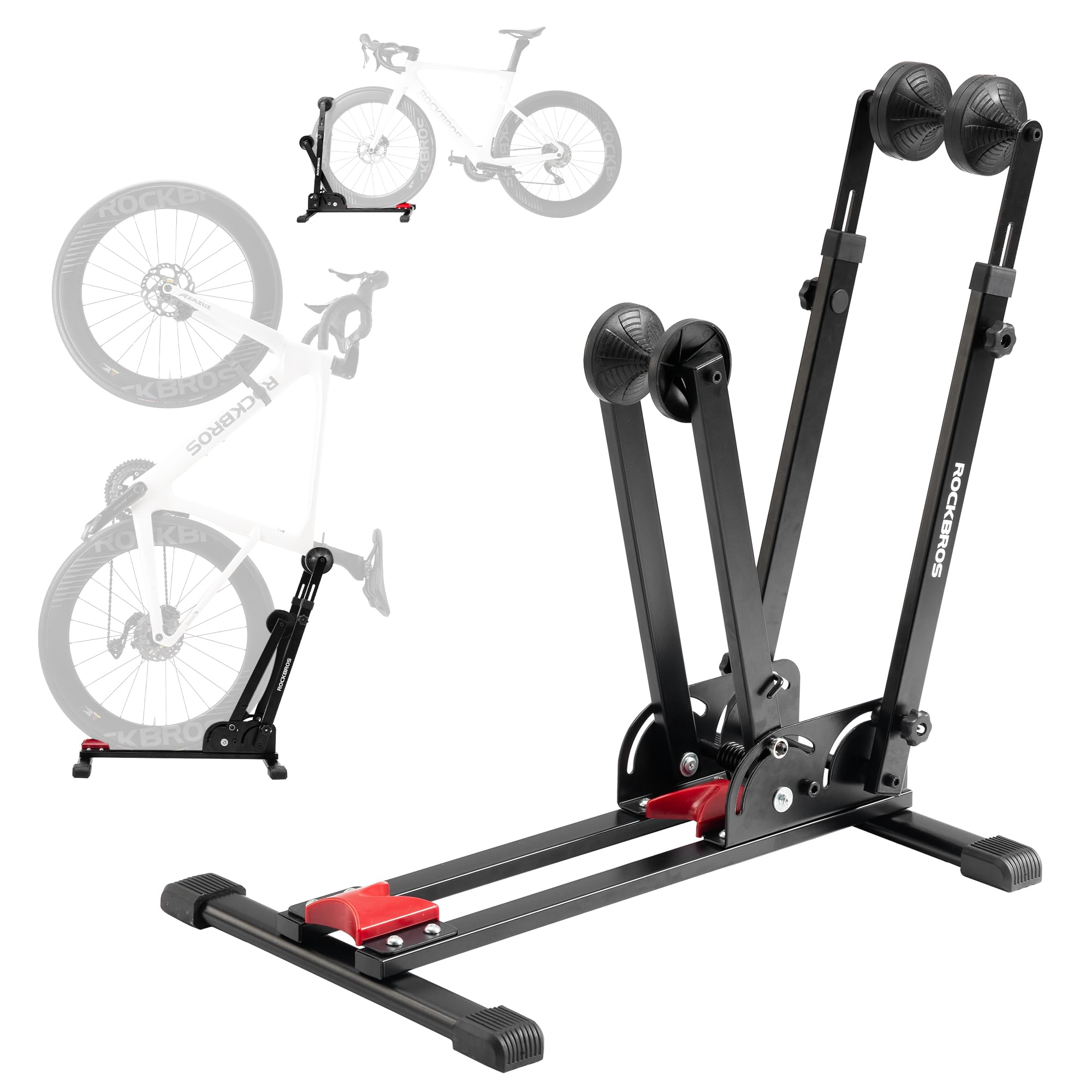 Photo 1 of ROCKBROS Bike Stand 2-in-1 Adjustable Vertical Bike Stand Floor Bike Rack Garage & Foldable Indoor Storage, Sturdy Carbon Steel, Fits Road Bikes & Up to 27.5" Mountain Bikes, Easy to Install & Store