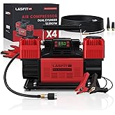 [2026 Upgraded] LASFIT X4 Off Road Air Compressor [Dual Cylinder with Auto Stop] Heavy Duty Portable Air Compressor Tire Inflator Air Pump w/Digital Pressure Gauge for 4x4 Vehicles, Trucks, RVs