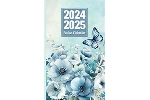 2024-2025 Pocket Calendar: Small Size Two-Year Monthly Planner for Purse from January 2024 to December 2025 with Holidays, Butterfly and Flower Cover.