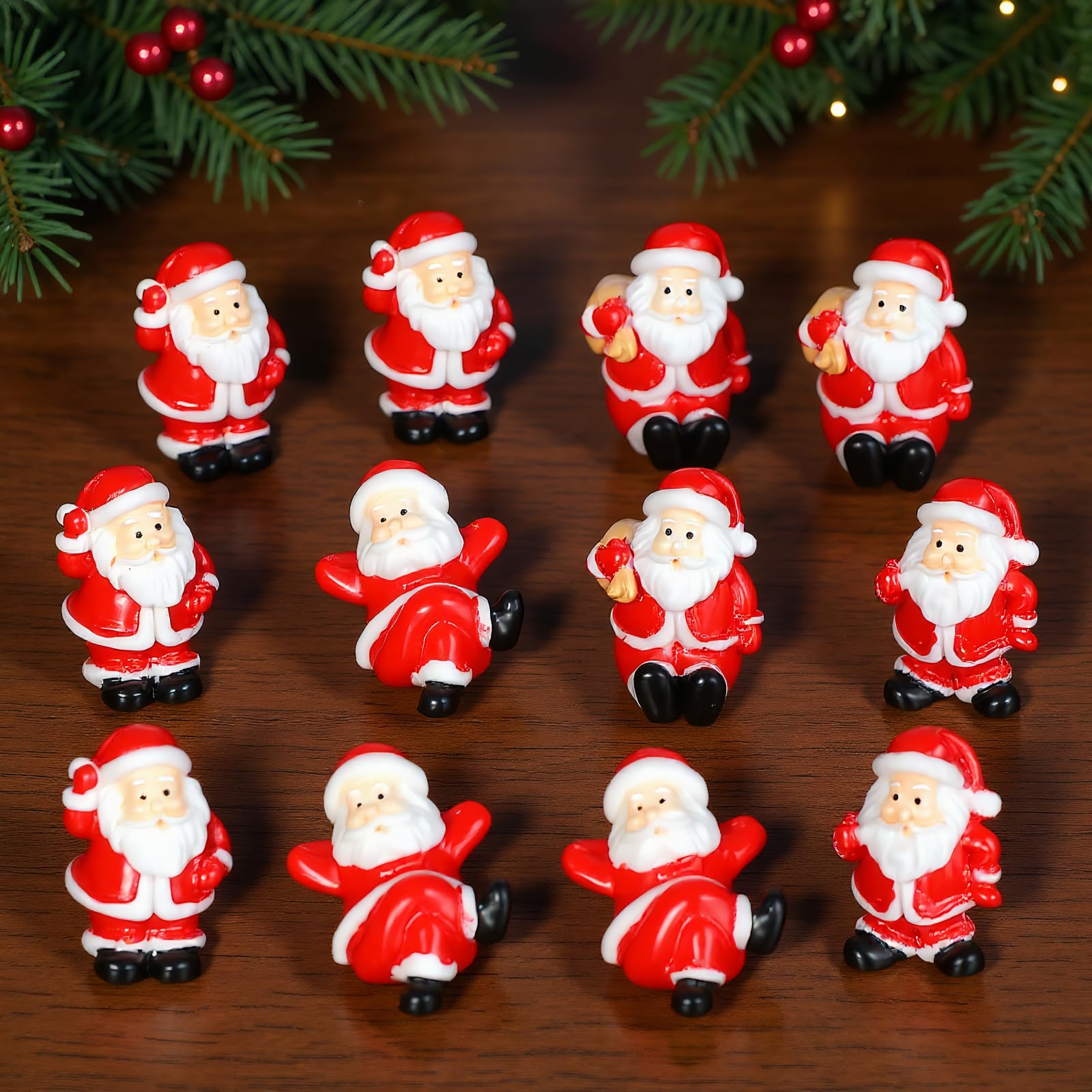 DOITOOL 12 Mini Santa Claus Ornaments, Miniature Christmas Ornaments, Resin Santa Claus Figurines Christmas Decoration for Dollhouse Party Garden Xmas Decor