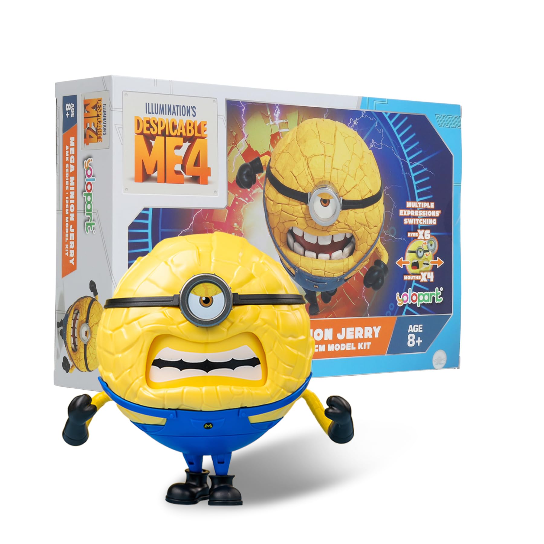 Minions Despicable Me 4 Toys, 4.7 Inch Mega Jerry Action Figures,3 Interchangeable Expressions and 360-degree Rotatable Body Minion Model Kits,Gifts for Kids Ages 8 Years & Older