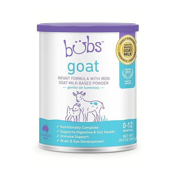 BUBS WHOLE GOAT MILK FORMULA WITH IRON, GOAT MILK-BASED POWDER, FOR INFANTS 0-12 MONTHS, MADE WITH NON-GMO GOAT MILK, 20 OZ