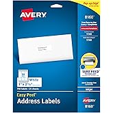 Avery Easy Peel Address Labels, Inkjet Printers, White, 1" x 2-5/8", Box of 750 Labels (08160)