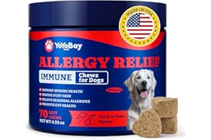 YoYoBay Dog Allergy Relief Chews – 70 Soft Chews, Duck & Pear Flavor - Immune Support & Itch Relief with Colostrum, Astragalus Root, 6-Strain Gut Health Blend