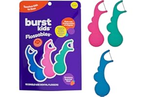 BURST Kids Flossers (90 Count/1 Pack) | Strawberry Aroma | Toddler Dental Flossable Picks with Ergonomic Design | No-Slip Grip | Smiley Face and Fun Colors