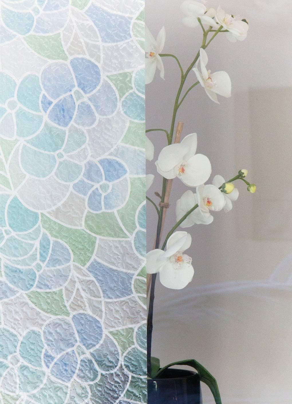 d-c-fix window film privacy Lisboa Blue, 45cm x 2m, self adhesive vinyl films for glass windows with a modern floral pattern - Image 4