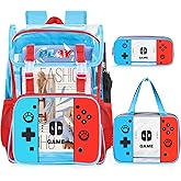 Clear Backpack for Boys and Girls - 3PCS Gamer Kids Clear Backpacks for School, Heavy Duty Transparent Bookbag With Lunch Box Set - Large See Through PVC Back Pack for School, Stadium Events, Travel