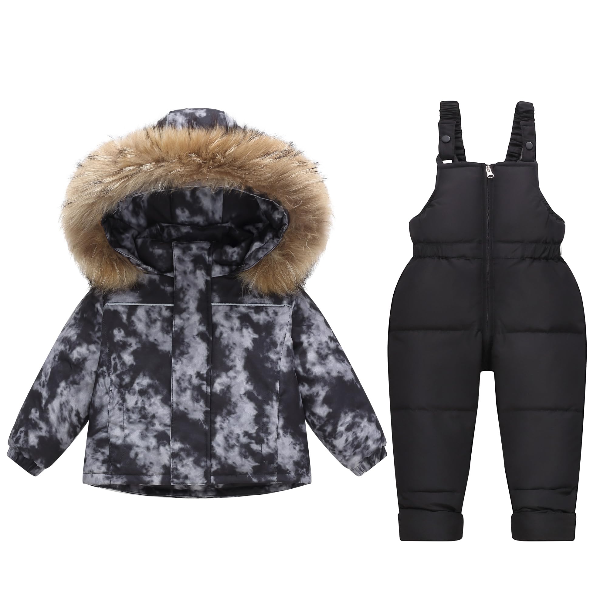 Photo 1 of Coedody Toddler Boy Snowsuit 5T 6T Winter Snow Suits for boys Artificial Fur Hooded Jacket Coat & Ski Snow Bibs Pants