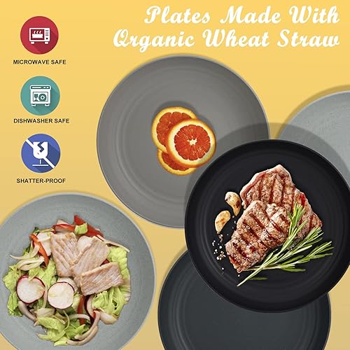 Wheat Straw Dinner Plates 10 Inch Unbreakable Set of Dishwasher  Microwave Safe Reusable Plates Light