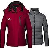 wantdo Women's 3 in 1 Waterproof Ski Jacket Mountain Snowboarding Jacket Winter Snow Coat