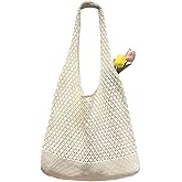 Hapforever Crochet Tote Bag for Women, Cute Crochet Mesh Beach Bag Summer Beach Tote Bag Summer Vacation Aesthetic Boho Knit Bag for Women (Beige)