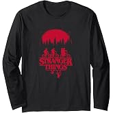 Stranger Things Group Shot Bike Ride Upside Down Silhouette Long Sleeve T-Shirt