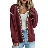 Dokotoo Womens Oversized Cardigan Sweaters Casual Coats Long Sleeve Button Front Stripes Trim Fall Outfits