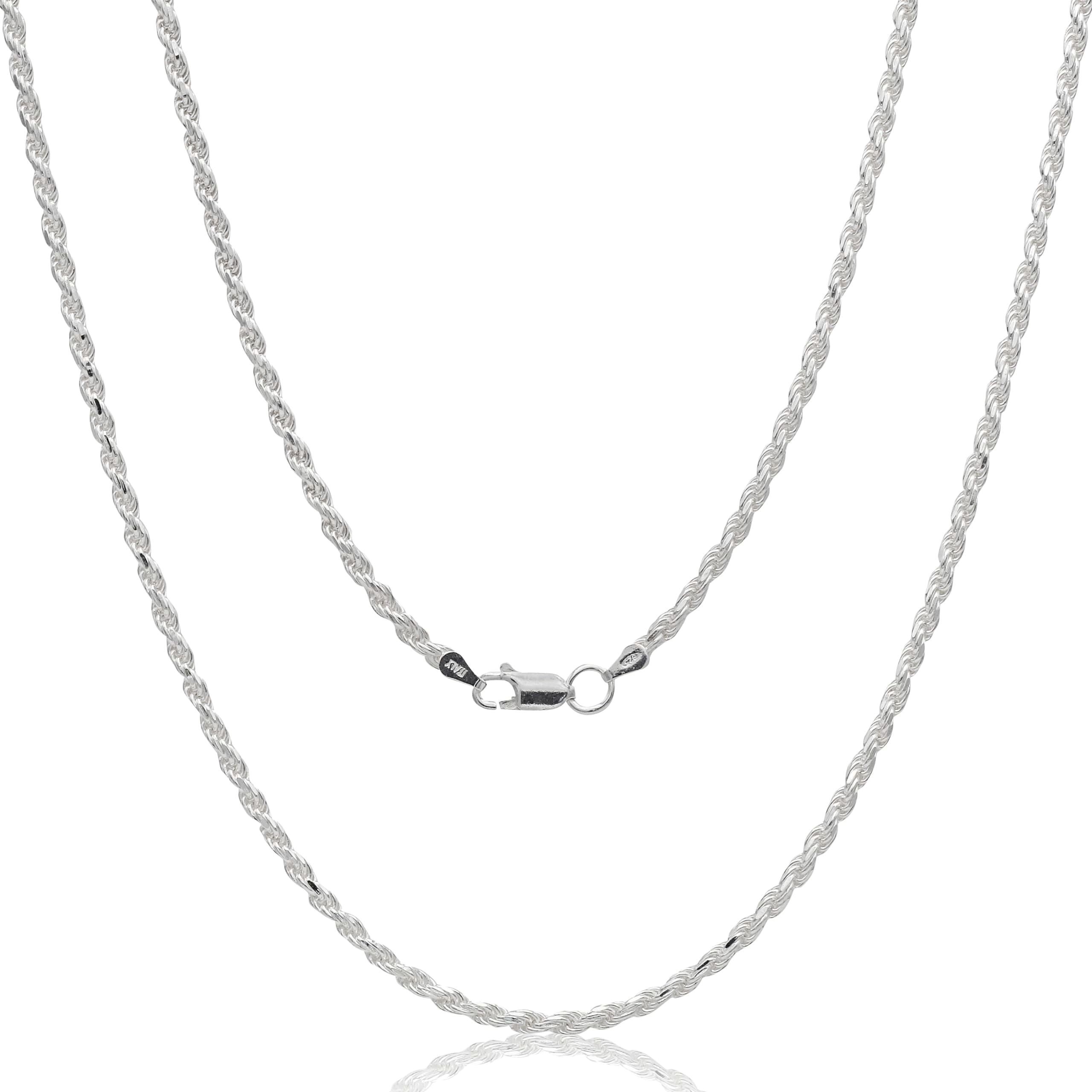 AKA Gioielli® - 925 Sterling Silver Rhodium Plated Men and Women Necklace - 2.8 mm Diamond Cut Rope Chain - 22 inch long