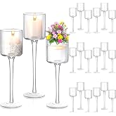 Sieral 18 Pcs Glass Candle Holder Tall Tea Lights Candle Holder | Table Centerpiece Floating Hurricane Long Stem Pillar for Wedding Party Home Table Decoration, 3 Sizes
