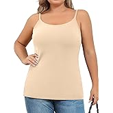 V FOR CITY Plus Size Camisole for Women with Shelf Bra Adjustable Spaghetti Strap Cami Tank Top Cotton Undershirts 1X-5X