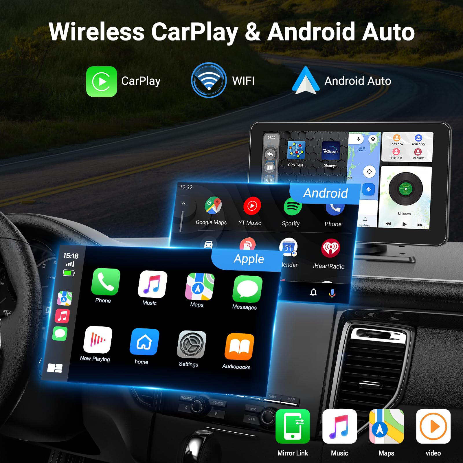 Wireless Apple Carplay Screen for Car, 7