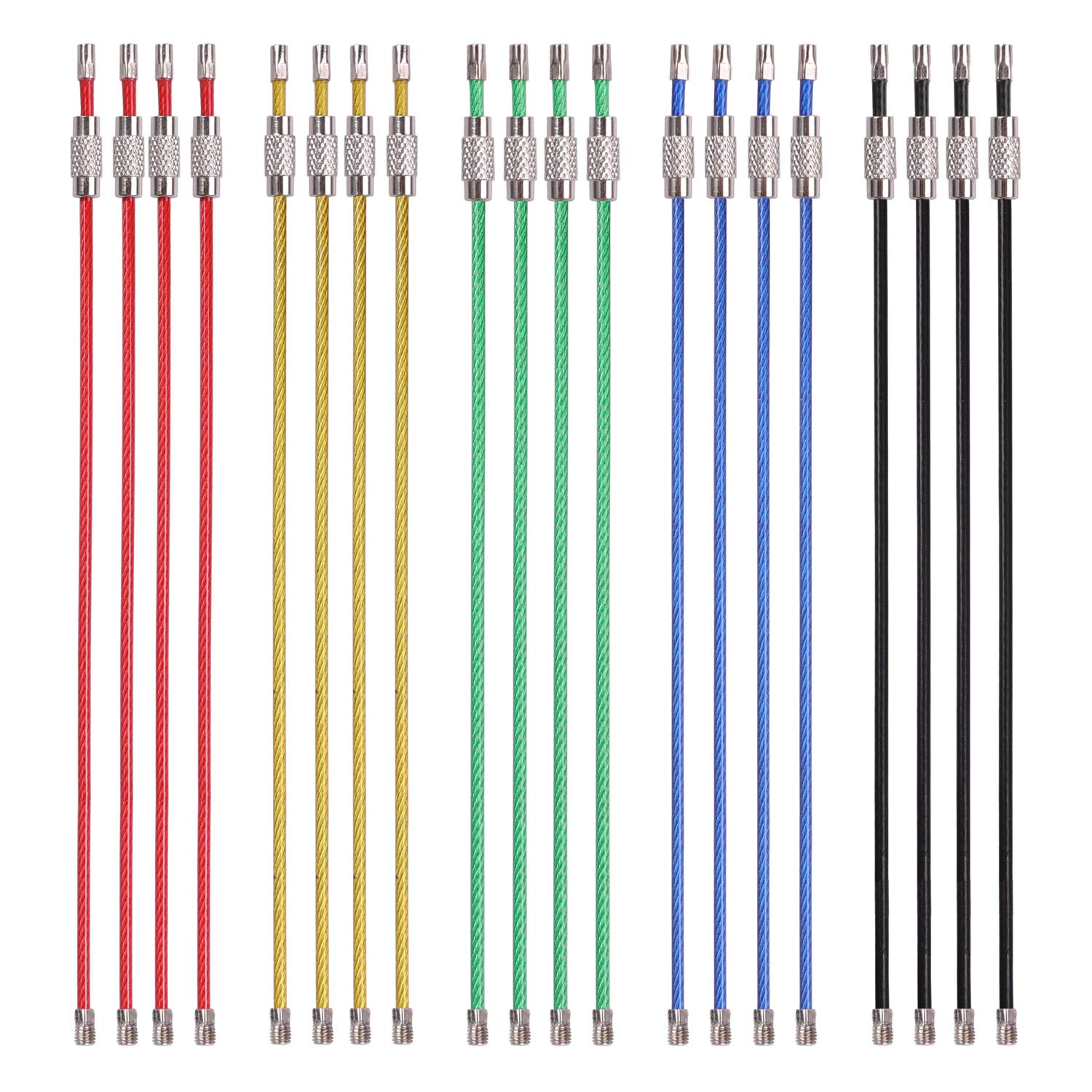 BEYEE Keychains of colored Nylon Coated Stainless Steel Wire Ring 6.3‘’ Aircraft Key Ring Loops for Hanging Luggage Tags or ID Tags (20, Assorted)