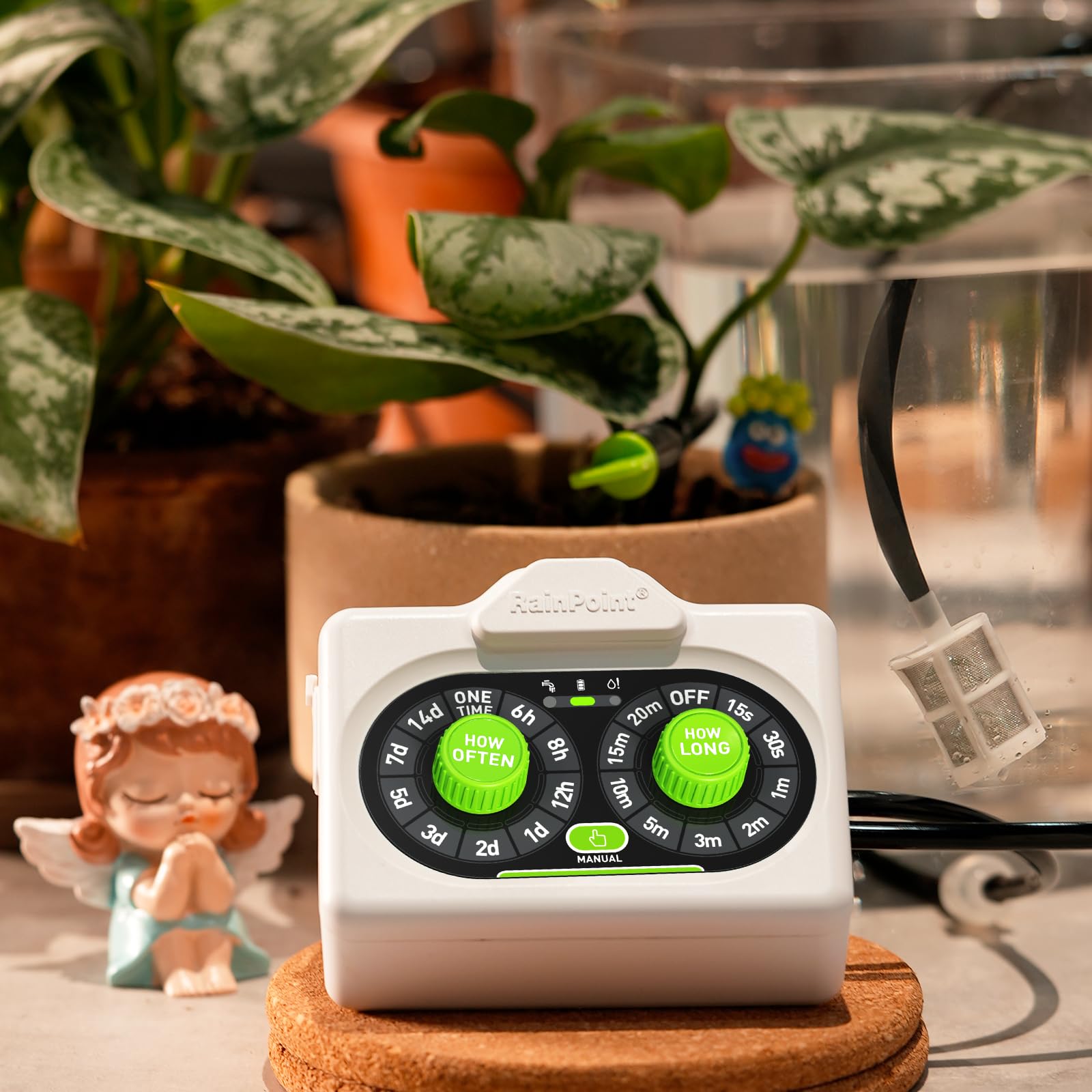 RAINPOINT Beginner-Friendly Automatic Plant Waterer Indoor for Pot Plant,IP54 Waterproof Outdoor Patio Drip Irrigation System Germination Device Kit Adjustable Water Output Vacation for 10-15 Plants