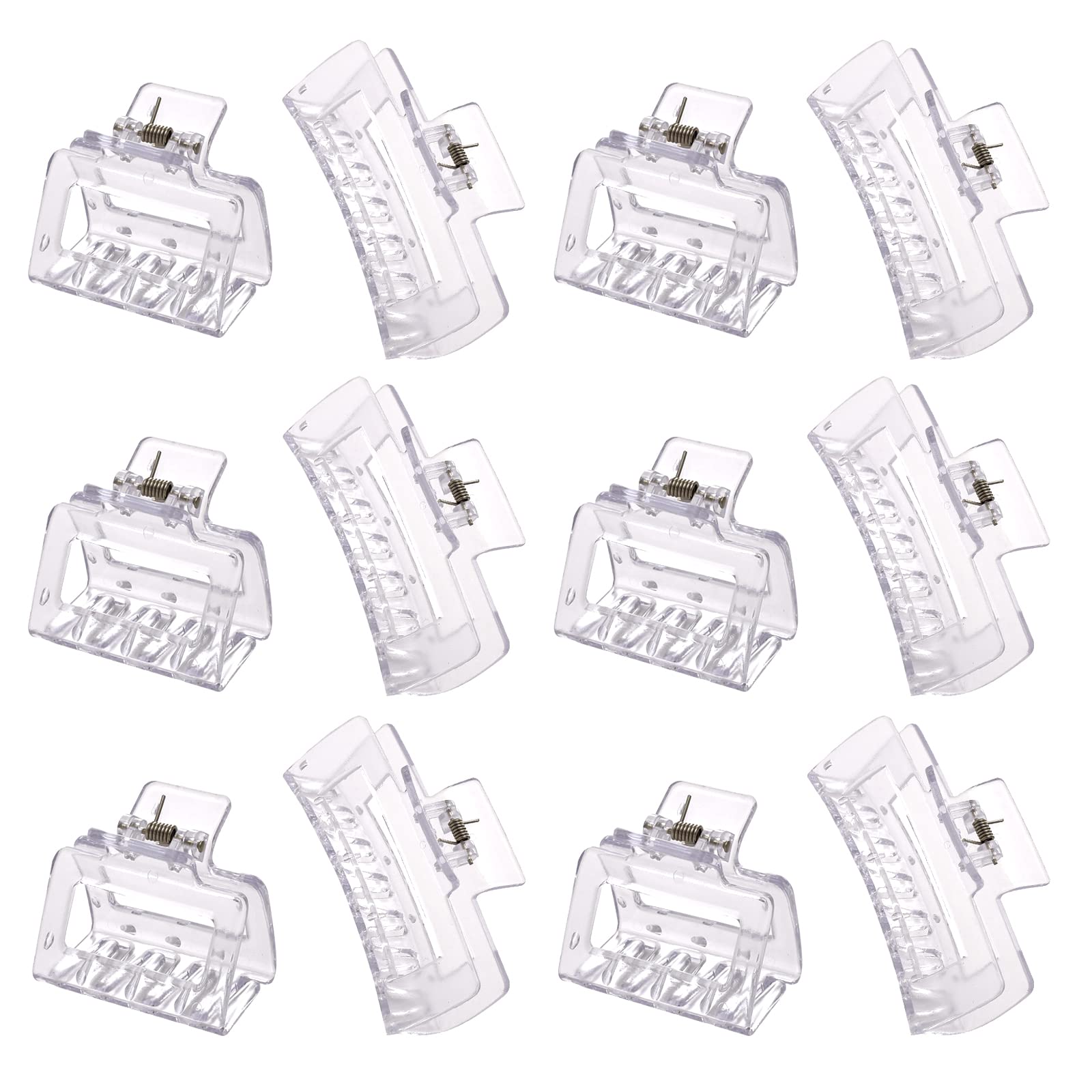 Photo 1 of 12 Pack Clear Square Claw Clips, Big and Small Neutral Rectangle Hair Claw Clips, Non-slip Matte Large Hair Clips for Women,Strong Hold jaw clip for Thick Thin Hair
