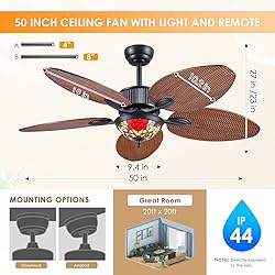 50 Inch Outdoor Waterproof Ceiling Fan with Light