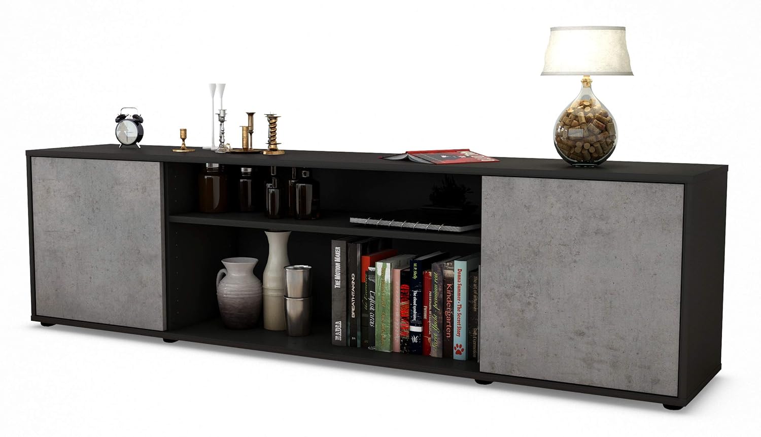 Stil.Zeit TV Schrank Lowboard Asia, Korpus in Anthrazit Matt/Front in