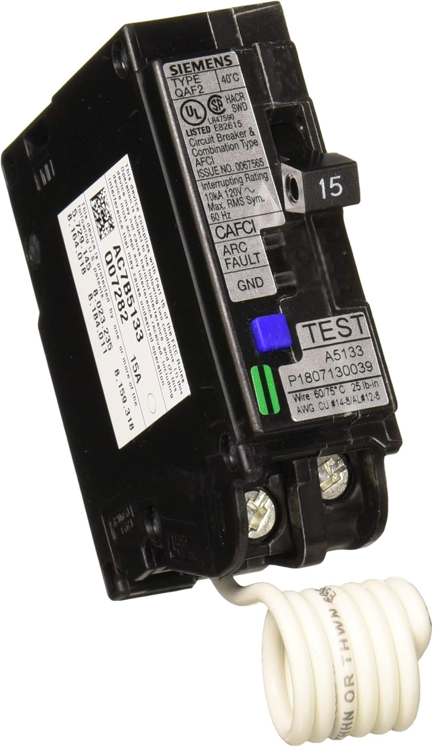 Siemens BUNQAAFC1510 QA115AFC 15 Amp Single Pole Combination AFCI Circuit Breakers (10 Pack), Black - - 