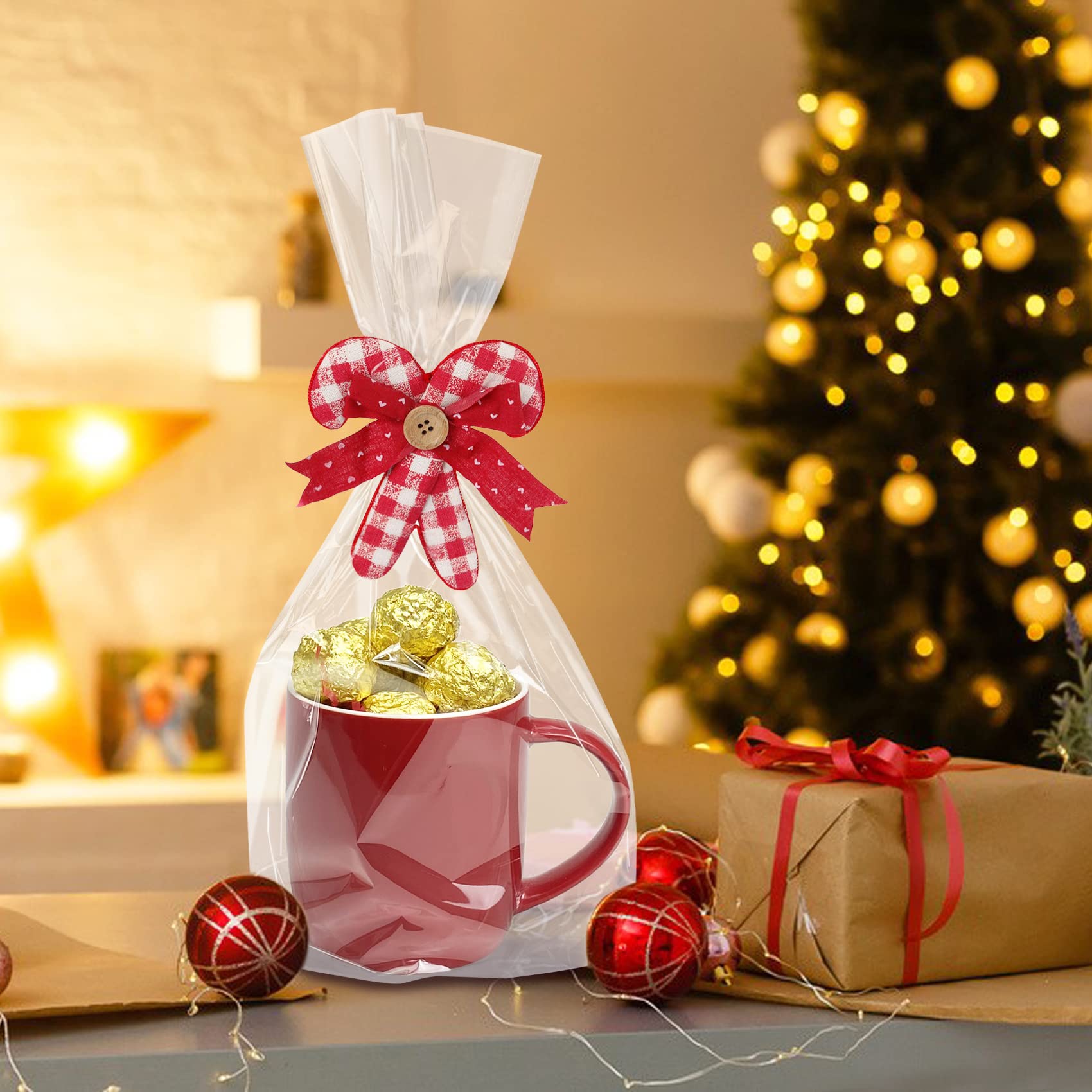 Morepack Flat Bottom Cellophane Bags,100 Pcs 7x3x12 Inches Clear Cello Bags Flat Bottom Cellophane Treat Bags for Cookie (No Side Gusset)