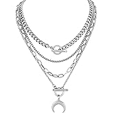 Sacina Goth Layered Crescent Moon Choker Necklace, Gothic Punk Grunge Emo Necklace, Christmas Jewelry Gift for Women