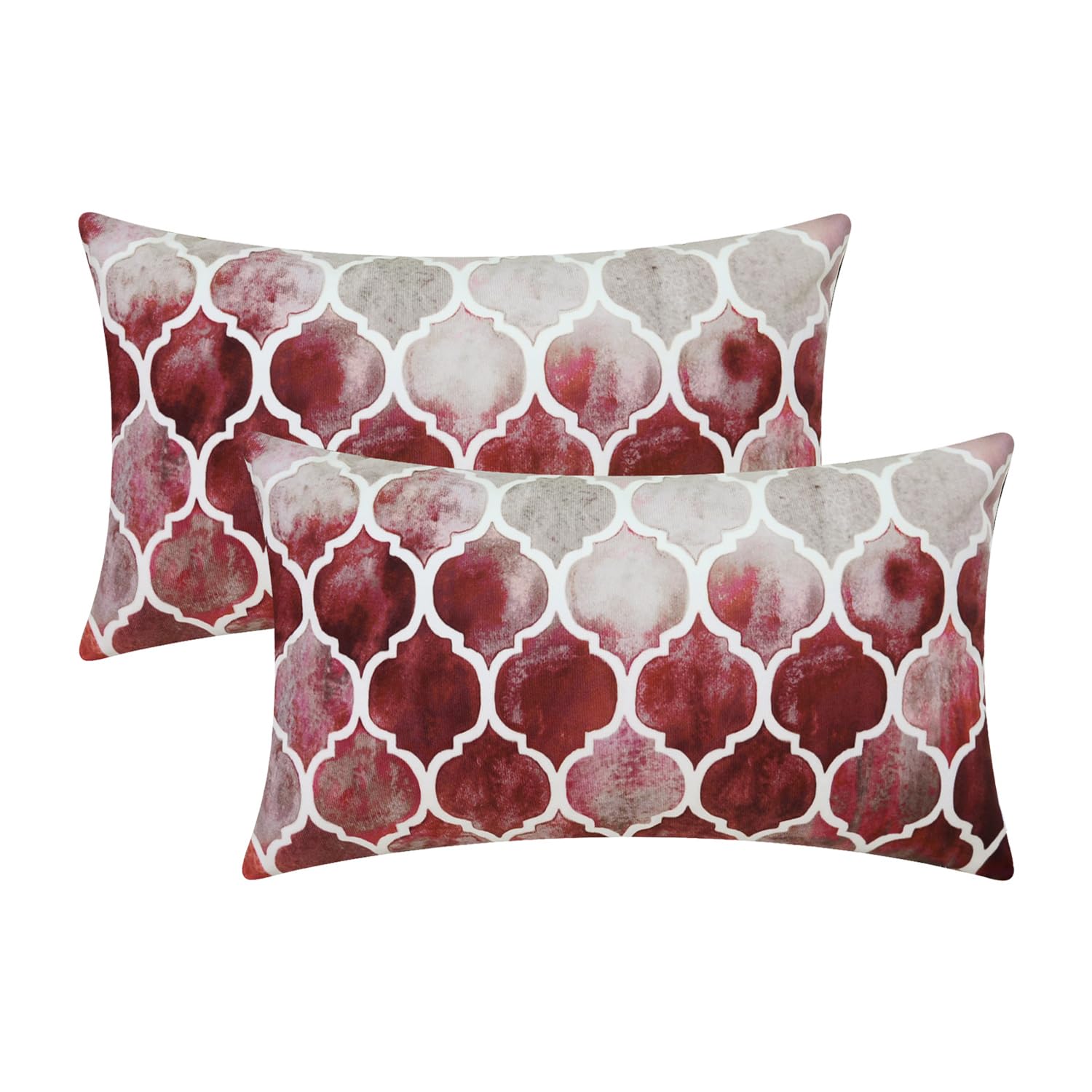 CaliTime Pack of 2 Cozy Bolster Pillow Cases Covers for Couch Bed Sofa Manual Hand Painted Colorful Geometric Trellis Chain Print 30cm x 50cm Main Grey Red Burgundy โ image 1