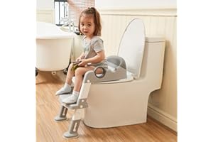 WIIFO Potty Training Toilet Seat with Step Stool Ladder for Boys and Girls Baby Toddler Kid Children Toilet Training Seat Chair with Handles Padded Seat Non-Slip Wide Step(Gray)
