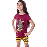 Harry Potter Girls' Hogwarts Castle Shirt and Shorts Sleepwear Pajama Set - All 4 Houses Available