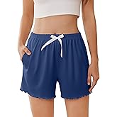 Ekouaer Womens Pajama Shorts Soft Comfy Ruffle Sleep Shorts 2026 Summer Casual Elastic Waist Pj Short with Pockets