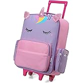 VASCHY Rolling Luggage for Kids, Cute Travel Carry on Suitcase for Girls/Toddlers/Children with Wheels 18inch Unicorn