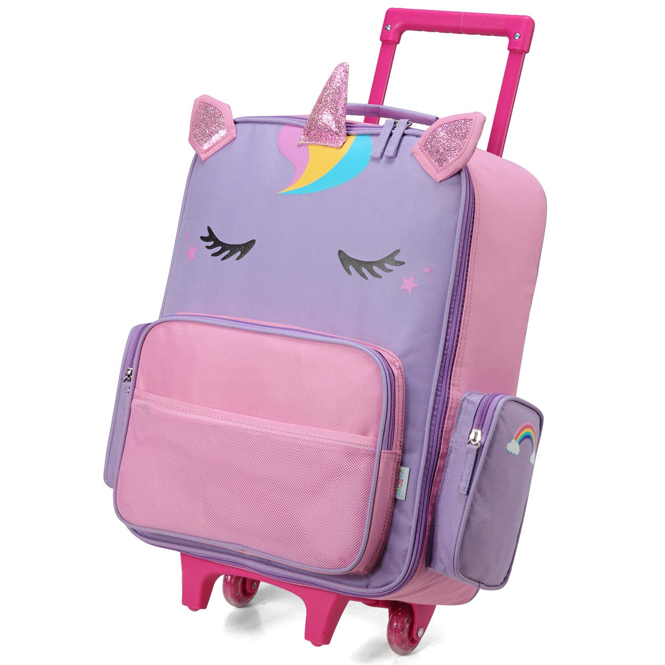 VASCHY Rolling Luggage for Kids, Cute Travel Carry on Suitcase for Girls/Toddlers/Children with Wheels 18inch Unicorn