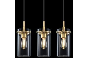 DORAIMY LIGHTING 3 Pack 1 Light Hanging Kitchen Island Modern Concise Clear Glass Pendant Ceiling Light Fixture,Brushed Bronze Finish Over Sink Dining Room Bedroom Hallway,UL Listed